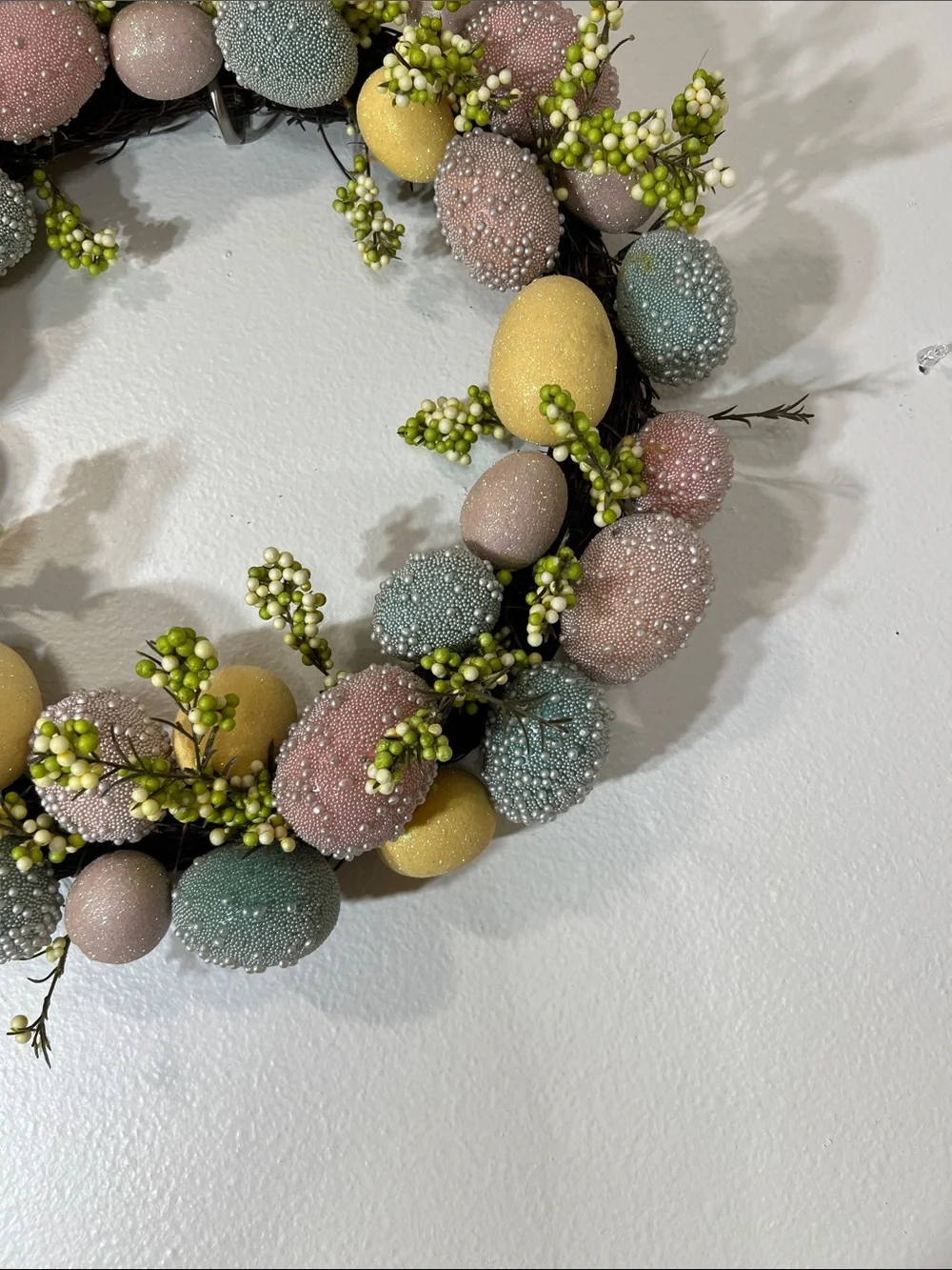 Pastel Easter Egg Wreath with Green Berry Sprigs